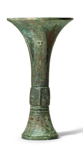 A rare archaic bronze wine vessel, Gu Shang Dynasty