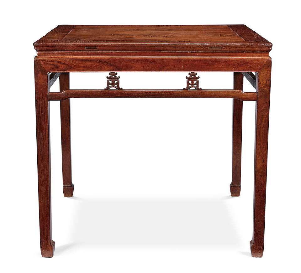 A huanghuali square waisted corner-leg table, fangzhuo 18th century