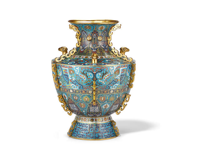A rare and large imperial cloisonn&#233; enamel 'Three Rams' vase, Zun 17th/18th century