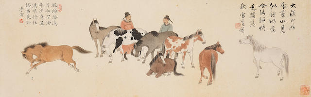 Pu Ru (1896-1963) Eight Horses and Two Grooms