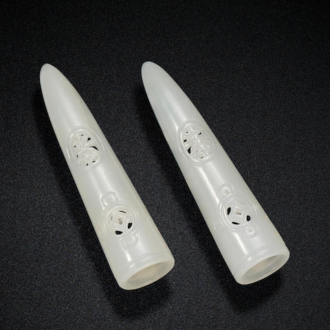 A PAIR OF WHITE JADE NAIL GUARDS 18th century (2)