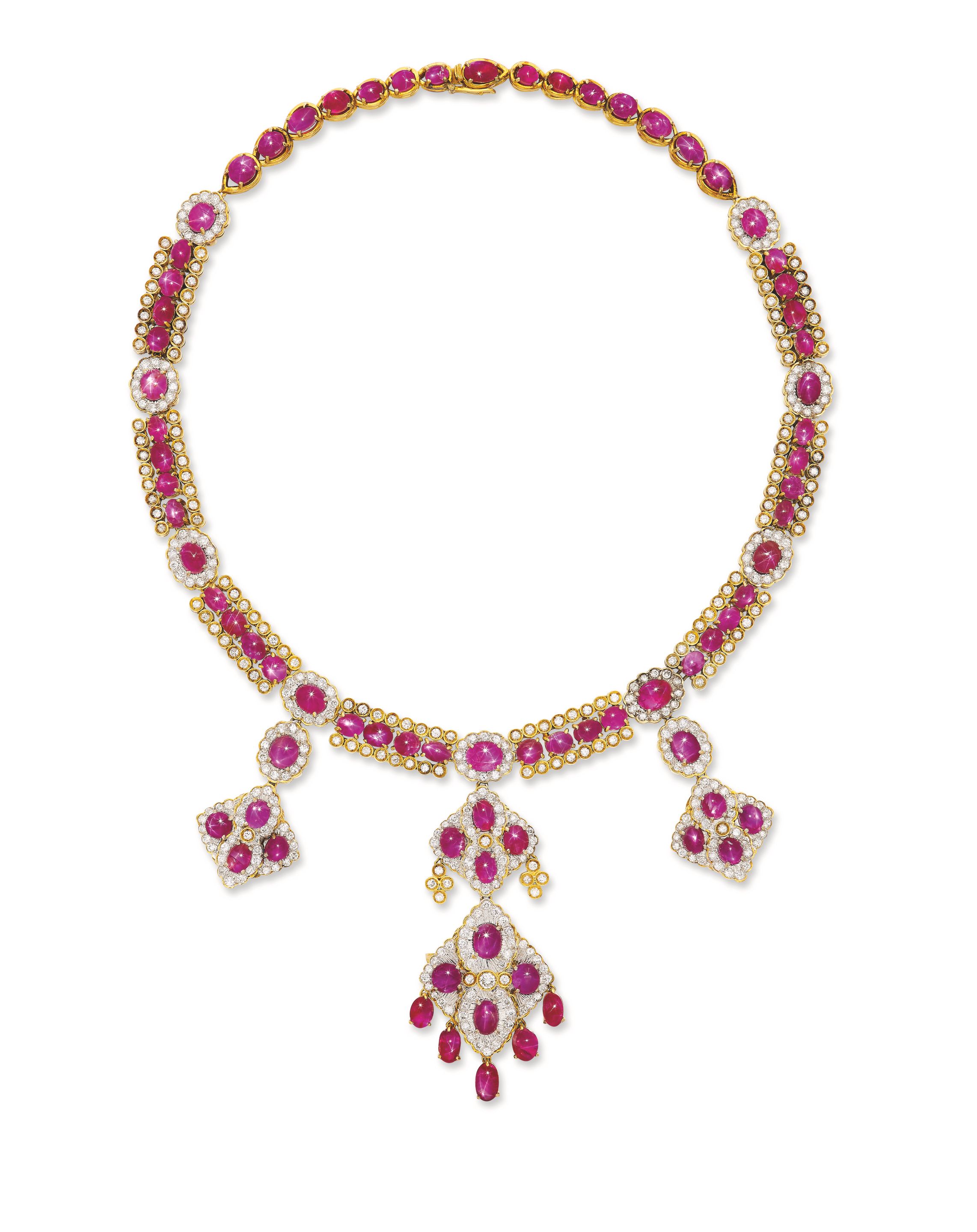 A STAR RUBY AND DIAMOND NECKLACE