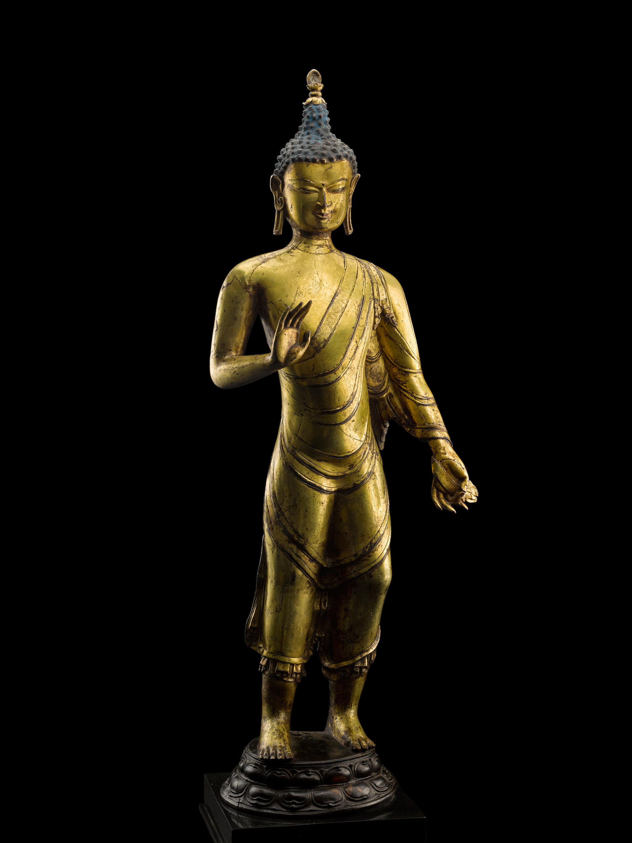 9" Asian Antique Tibetan Buddhism copper gilt hand painting Future Buddha statue 