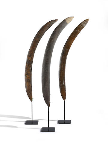 Maker Unknown A collection of fighting boomerangs, South East Queensland lengths: 66.0cm each (3)
