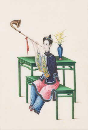 A set of four gouache paintings of female musicians 19th century (4) image 4