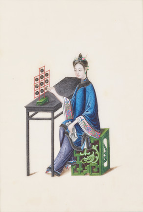 A set of four gouache paintings of female musicians 19th century (4) image 3