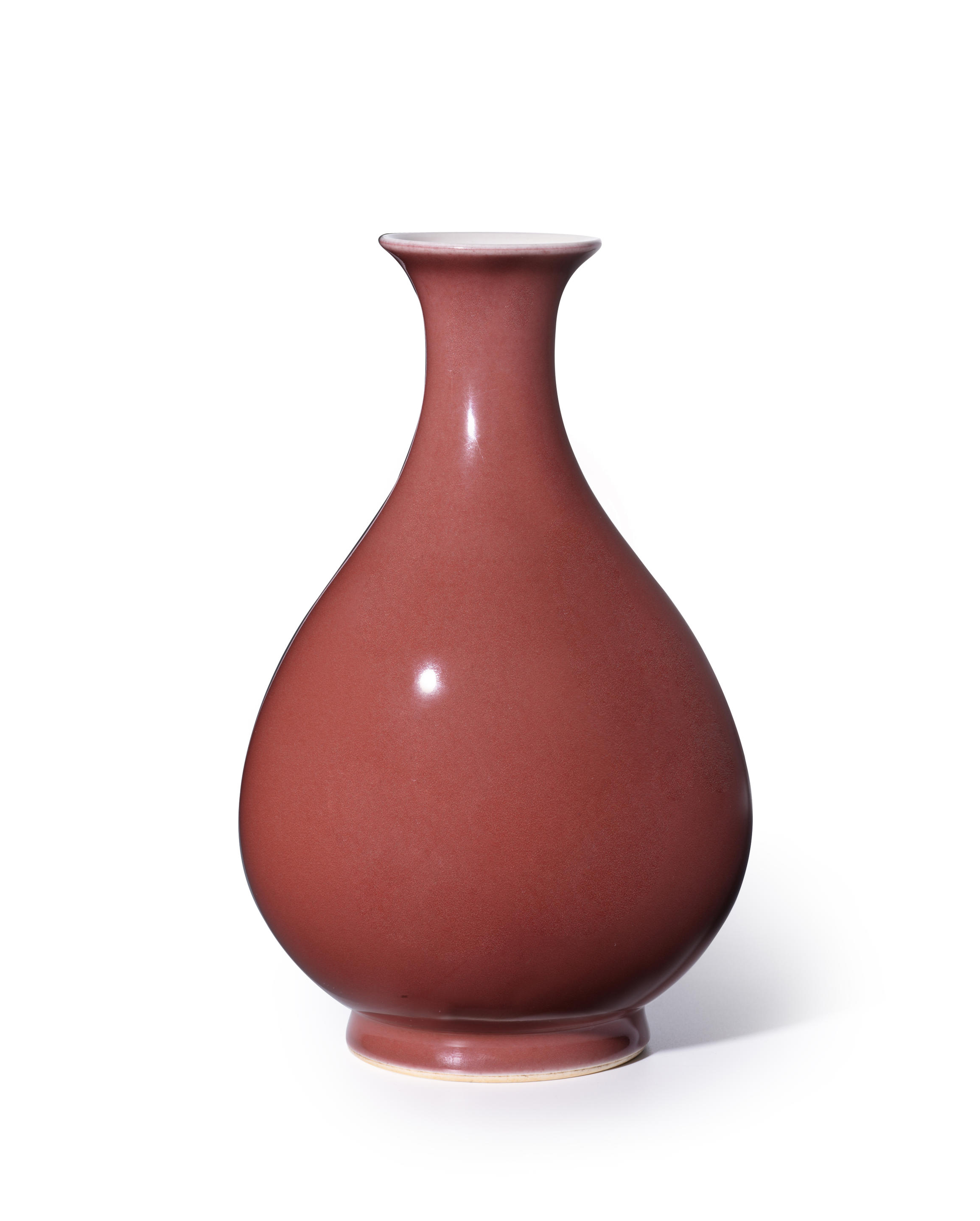 Bonhams : A COPPER-RED-GLAZED PEAR-SHAPED VASE, YUHUCHUNPING Qianlong seal  mark and of the period