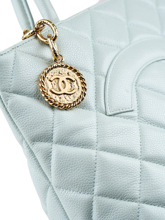 CHANEL, Bags, White Vintage Chanel Tote With Gold Medallion