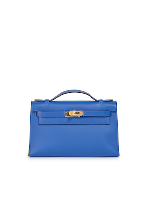 Hermès HSS Kelly Pochette Craie & Blue Electric Swift with Palladium H