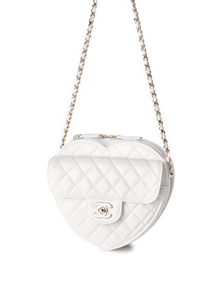 Bonhams : CHANEL WHITE LAMBSKIN HEART BAG WITH GOLD TONED HARDWARE  (includes info booklet, felt protector, original dust bag and box)
