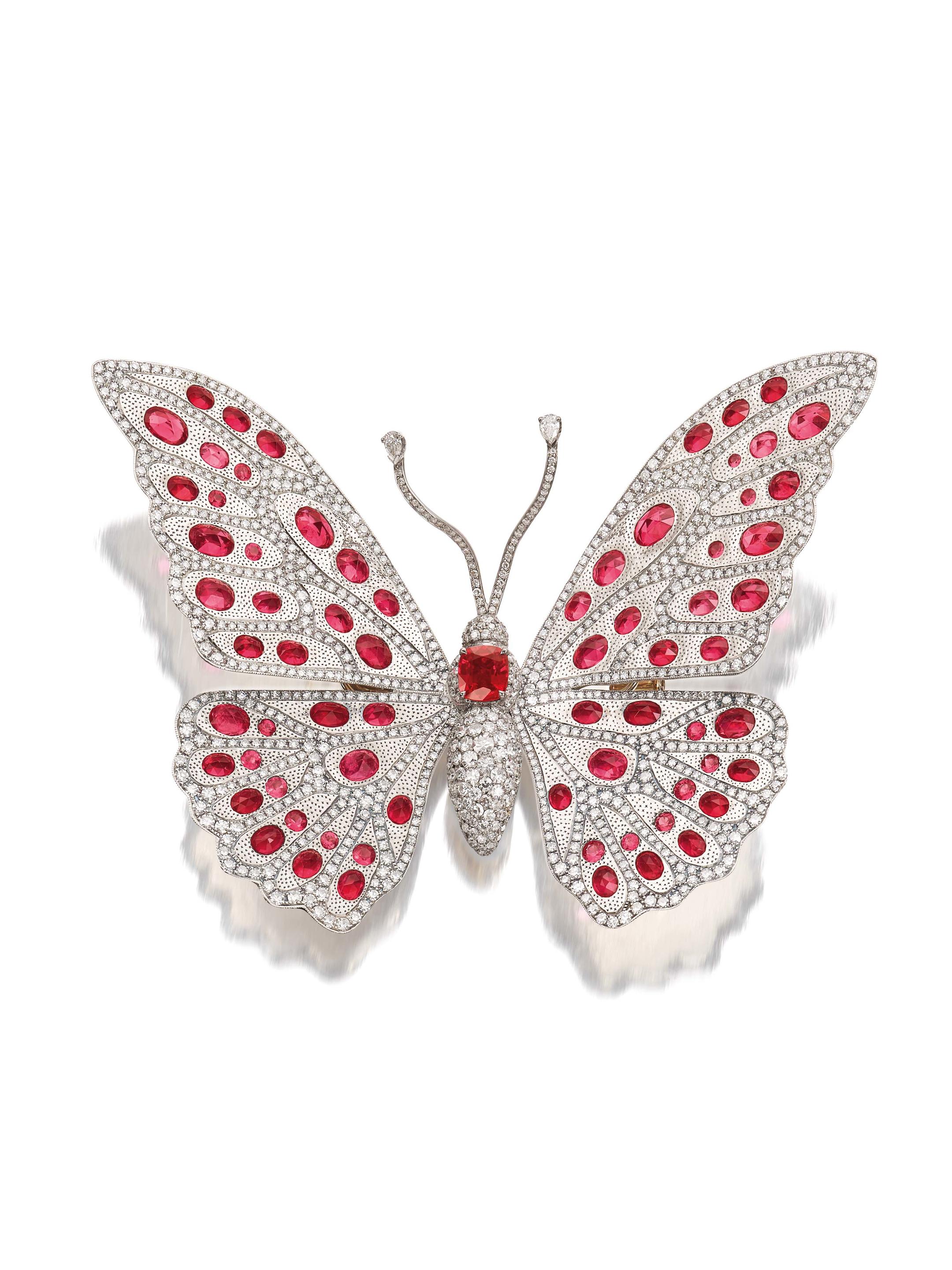 NISAN: A TITANIUM, SPINEL AND DIAMOND 'BUTTERFLY' BROOCH