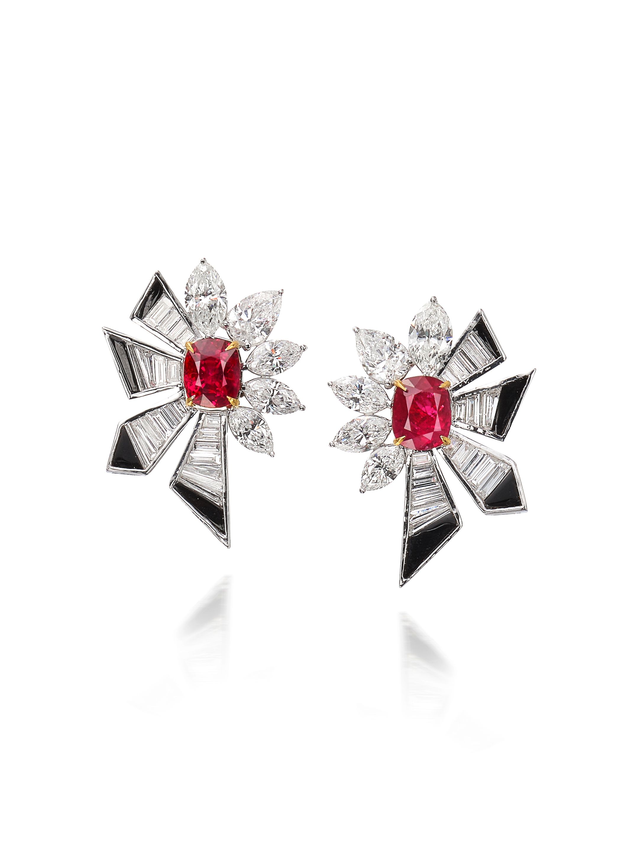 Bonhams A PAIR OF RUBY ONYX AND DIAMOND EARRINGS Bonhams a pair of ruby onyx and diamond earrings
