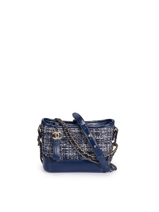 Bonhams : CHANEL NAVY SMALL GABRIELLE HOBO QUILTED TWEED WITH GOLD