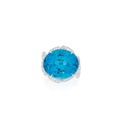 BLUE TOPAZ AND DIAMOND 'RIBBON' RING image 5