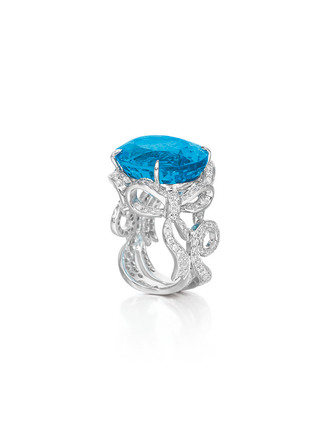 BLUE TOPAZ AND DIAMOND 'RIBBON' RING image 1