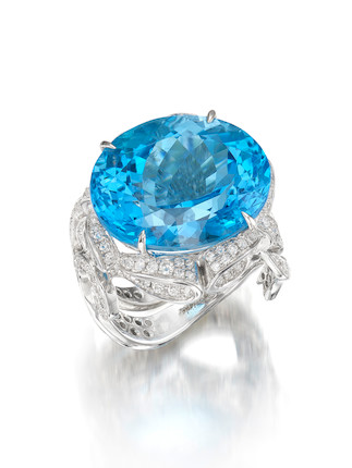 BLUE TOPAZ AND DIAMOND 'RIBBON' RING image 4