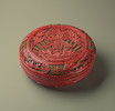 Thumbnail of A RARE AND LARGE CARVED THREE-COLOUR LACQUER 'CHUN' CIRCULAR BOX AND COVER Qianlong (2) image 2