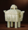 Thumbnail of A WHITE JADE ARCHAISTIC INCENSE BURNER AND COVER, FANGDING  18th/19th century image 3