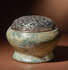 Thumbnail of A GREEN-GLAZED JAR Han Dynasty or later image 3