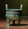 Thumbnail of A RARE AND SMALL BRONZE 'TAOTIE' INCENSE BURNER, DING Song/Ming Dynasty image 1