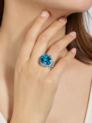 BLUE TOPAZ AND DIAMOND 'RIBBON' RING image 2