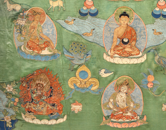 Bonhams A SILK APPLIQUE OF BHAISHAJYAGURU TIBET, 19TH CENTURY