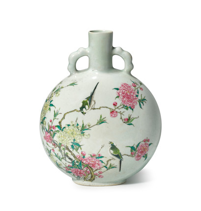 A FAMILLE ROSE 'BIRD AND FLOWER' MOONFLASK, BIANHU 18th century image 1