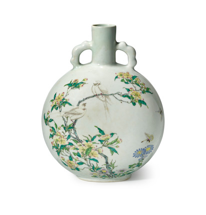 A FAMILLE ROSE 'BIRD AND FLOWER' MOONFLASK, BIANHU 18th century image 4