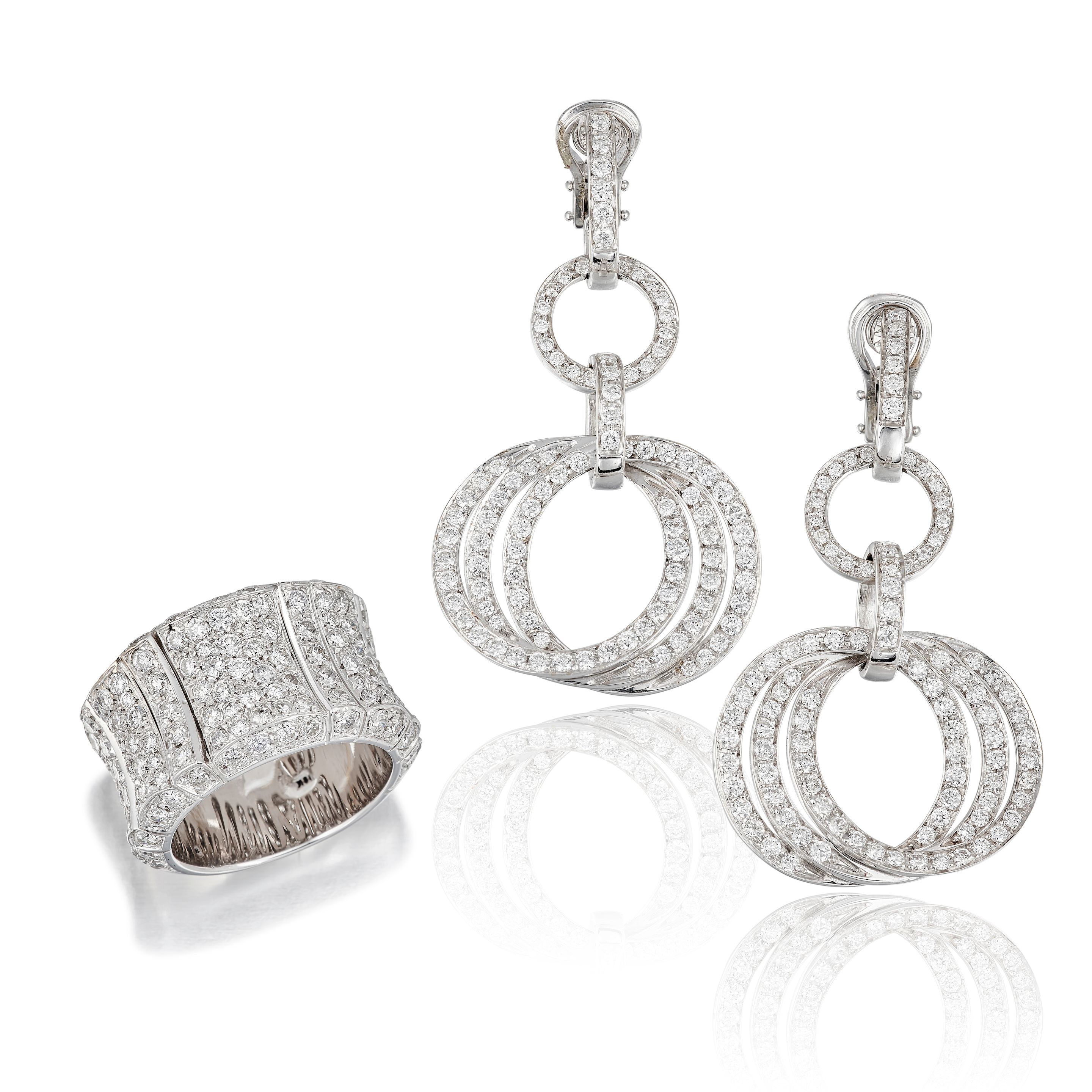 DIAMOND RING AND PENDENT EARRING SET (2)