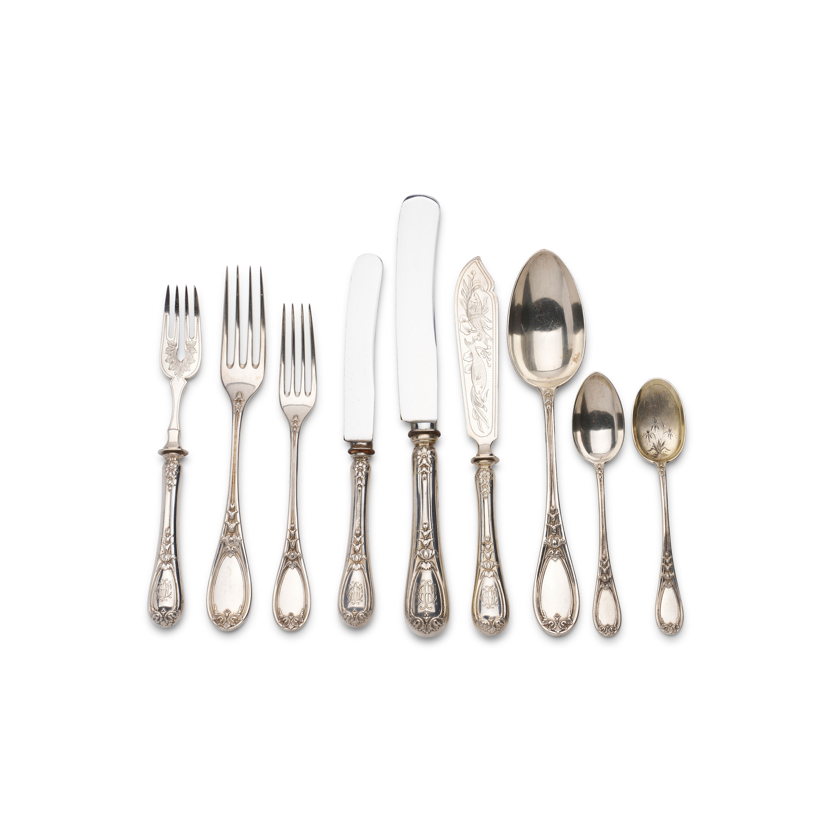 An extensive German 800 standard silver twenty-four place flatware service Marks of Lazarus Posen, Frankfurt am Main, Germany, circa 1900-1910