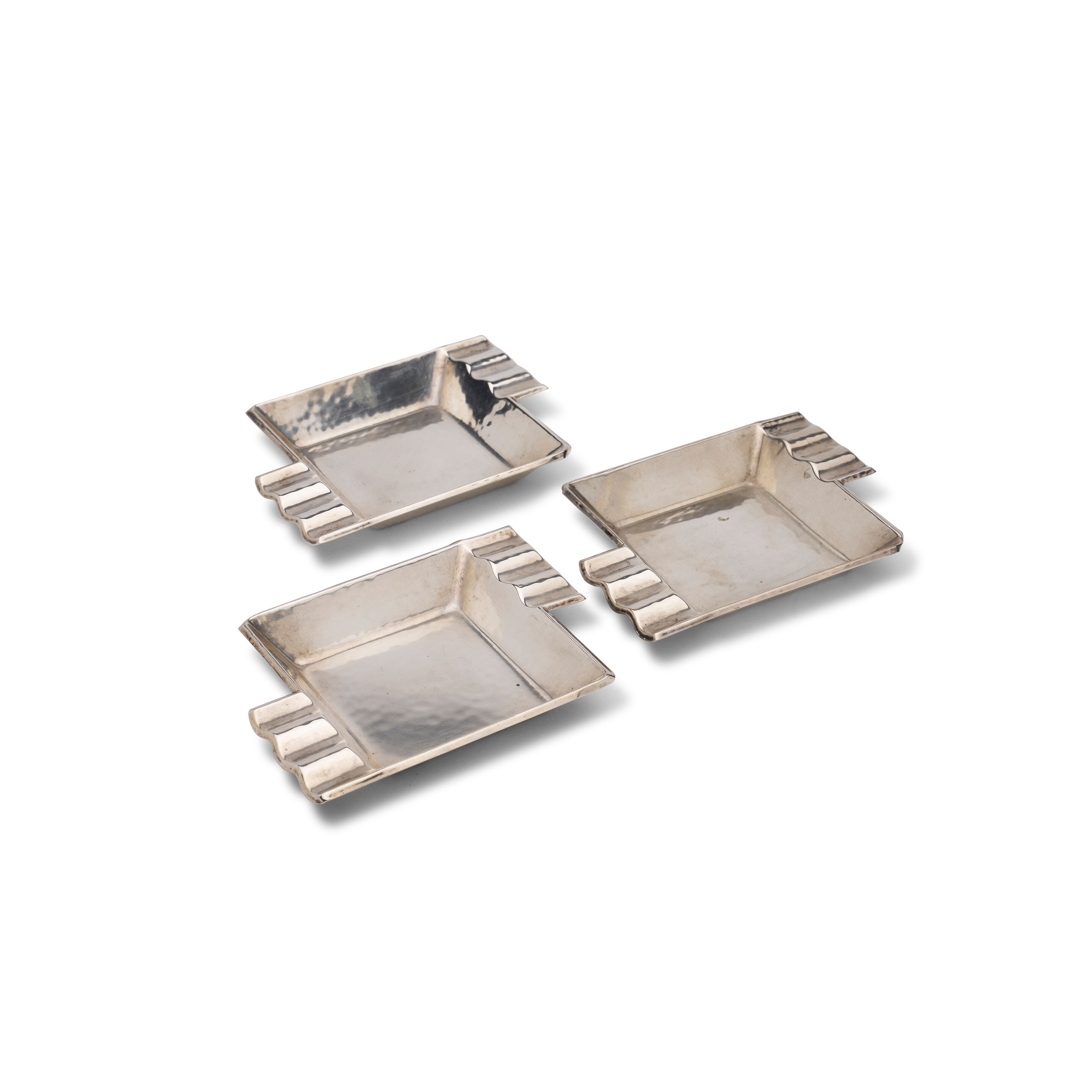 Three German 830 standard silver Bauhaus design ashtrays Marks of Gebrüder Kühn, Schwabisch Gmünd, Germany, circa 1930, (3)