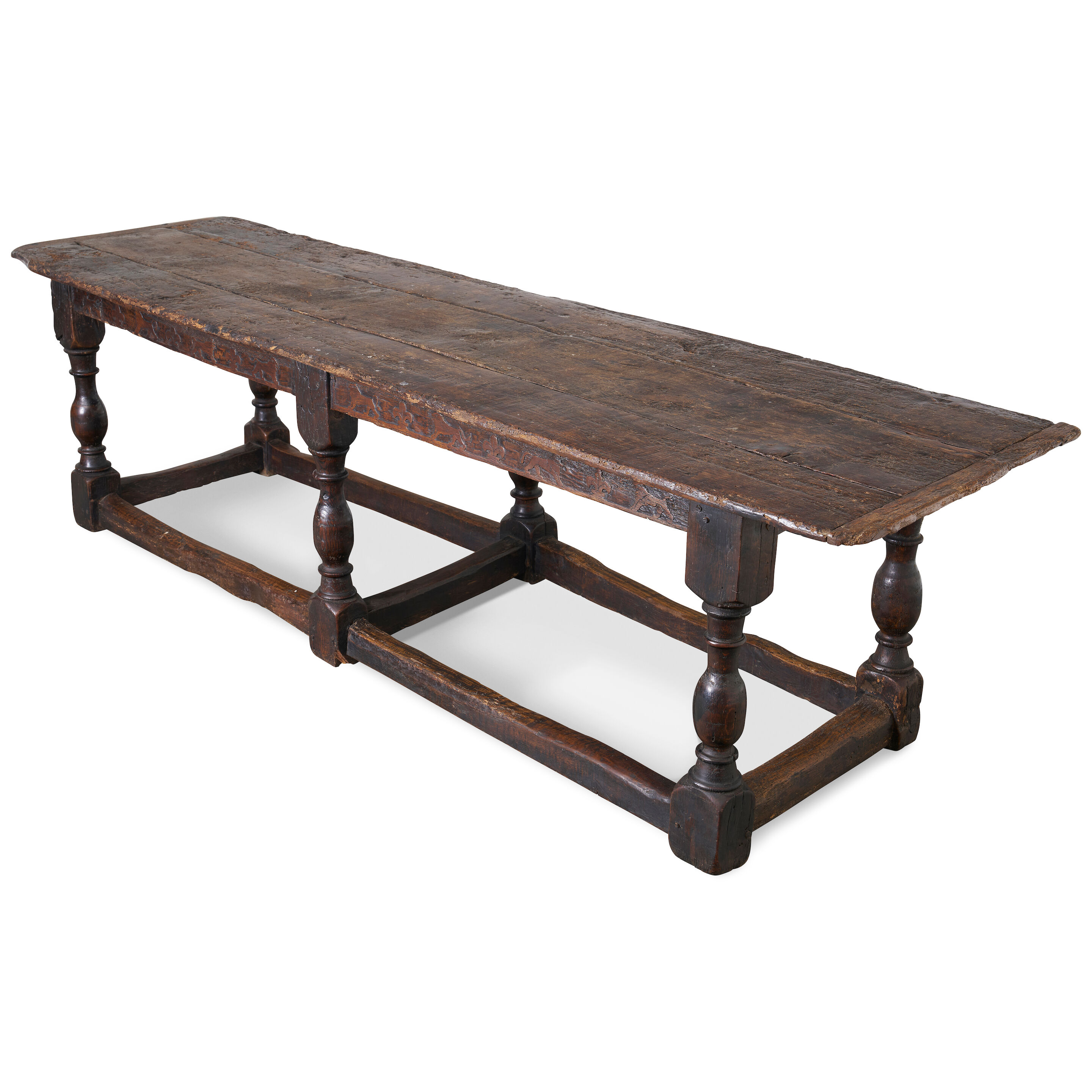 An early oak refectory table, 17th century,