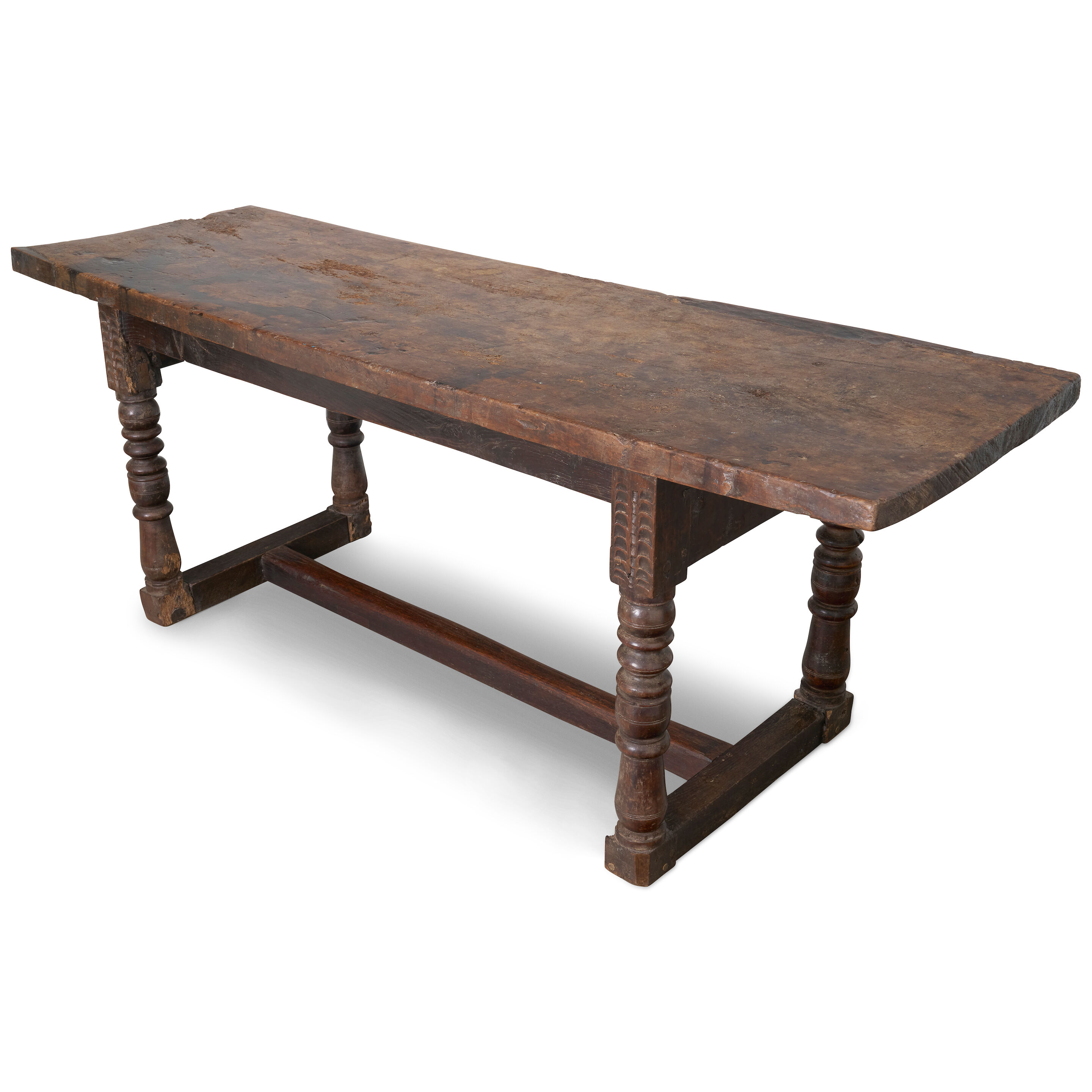 A Continental Provincial refectory table, 17th century and later,