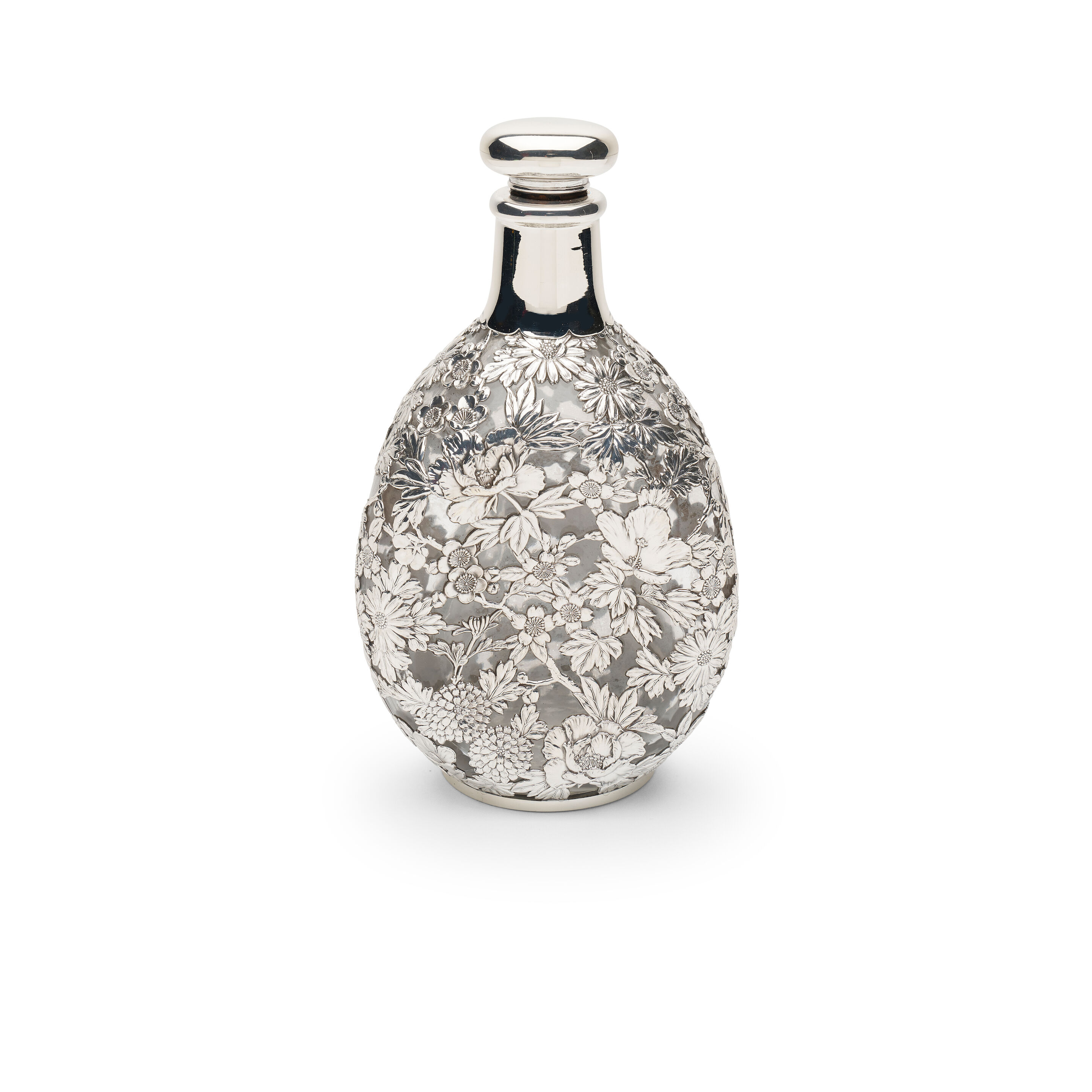 A Japanese silver-mounted whiskey decanter and stopper