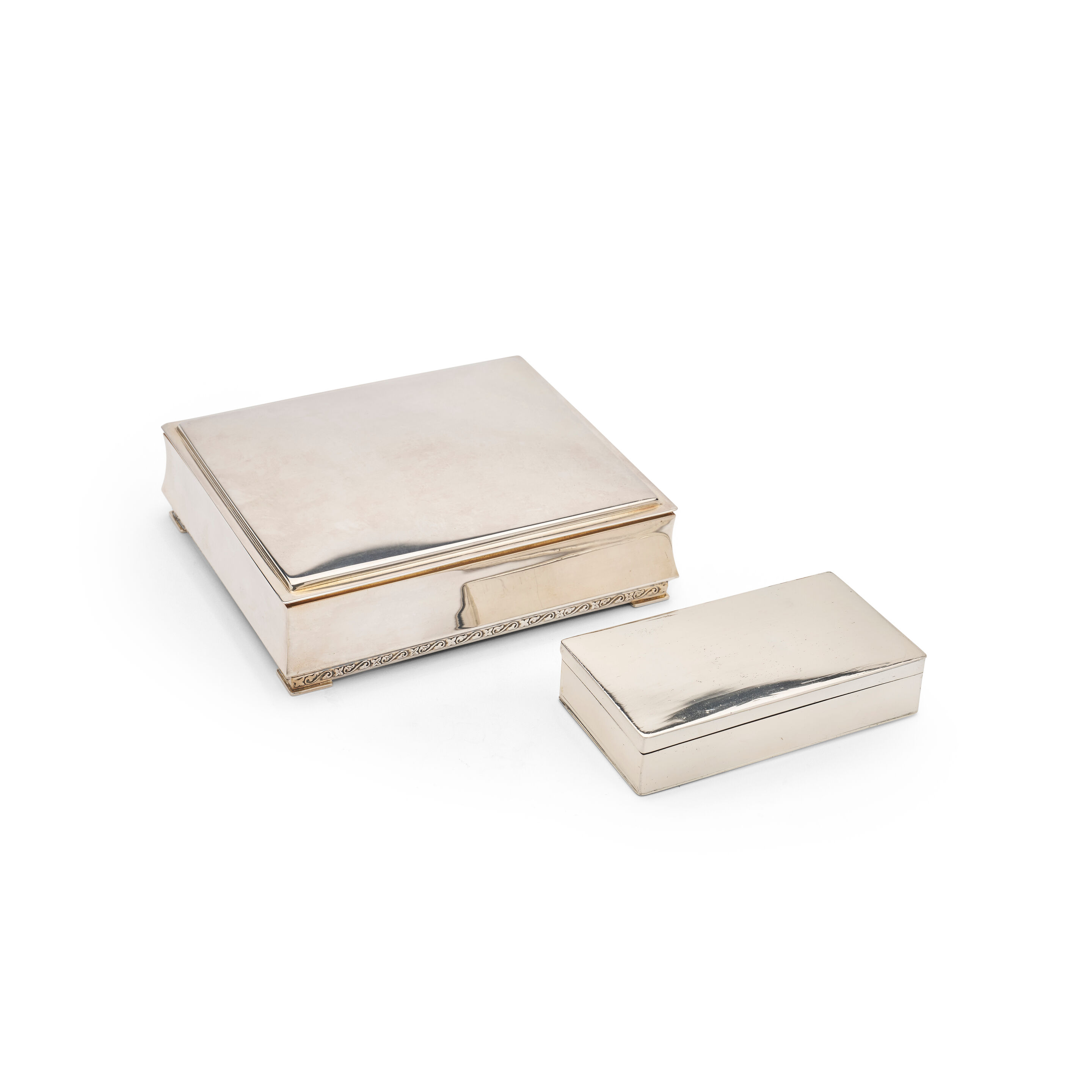 A Scandanavian silver cigar box and a sterling silver cigarette case