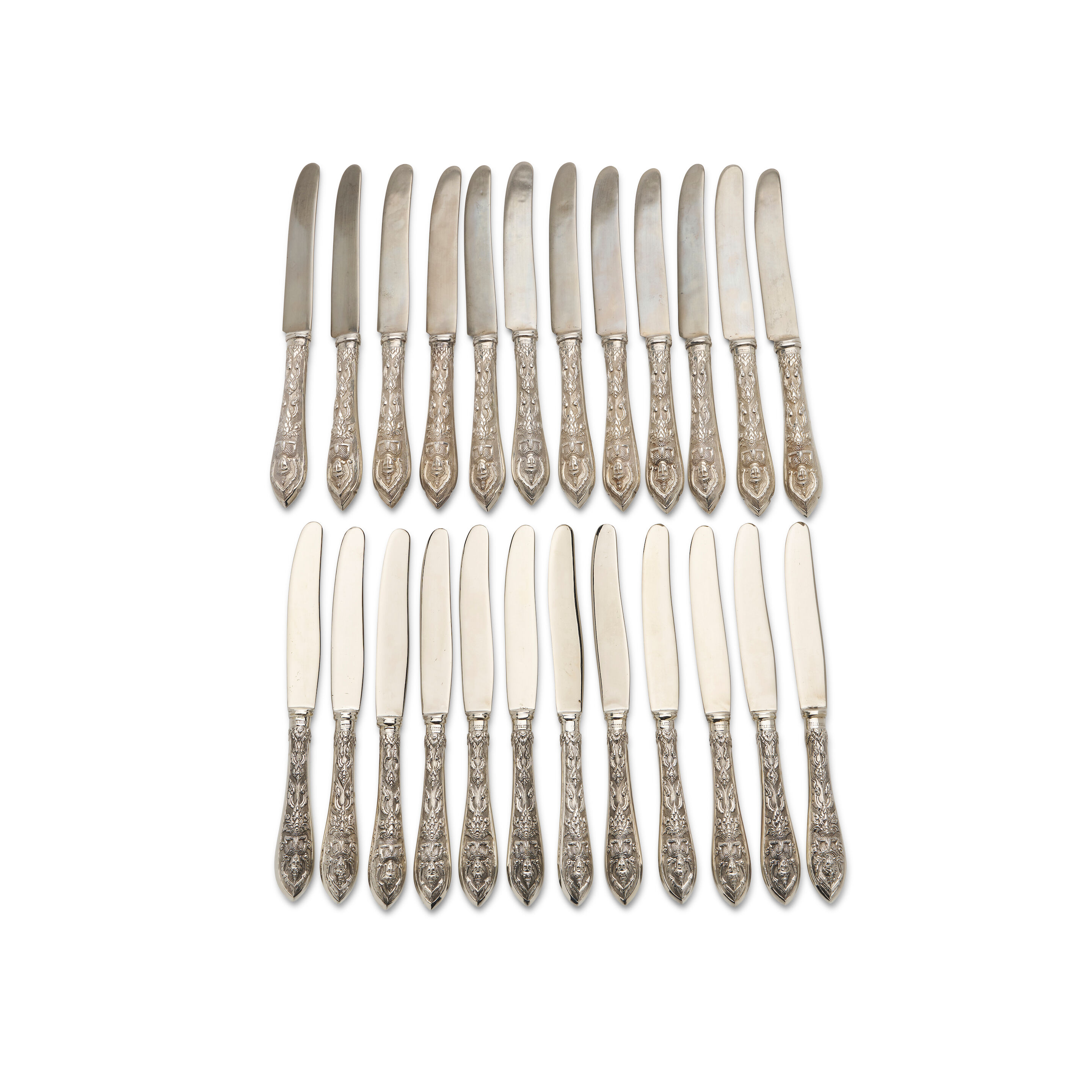 Two sets of Thai sterling silver knives