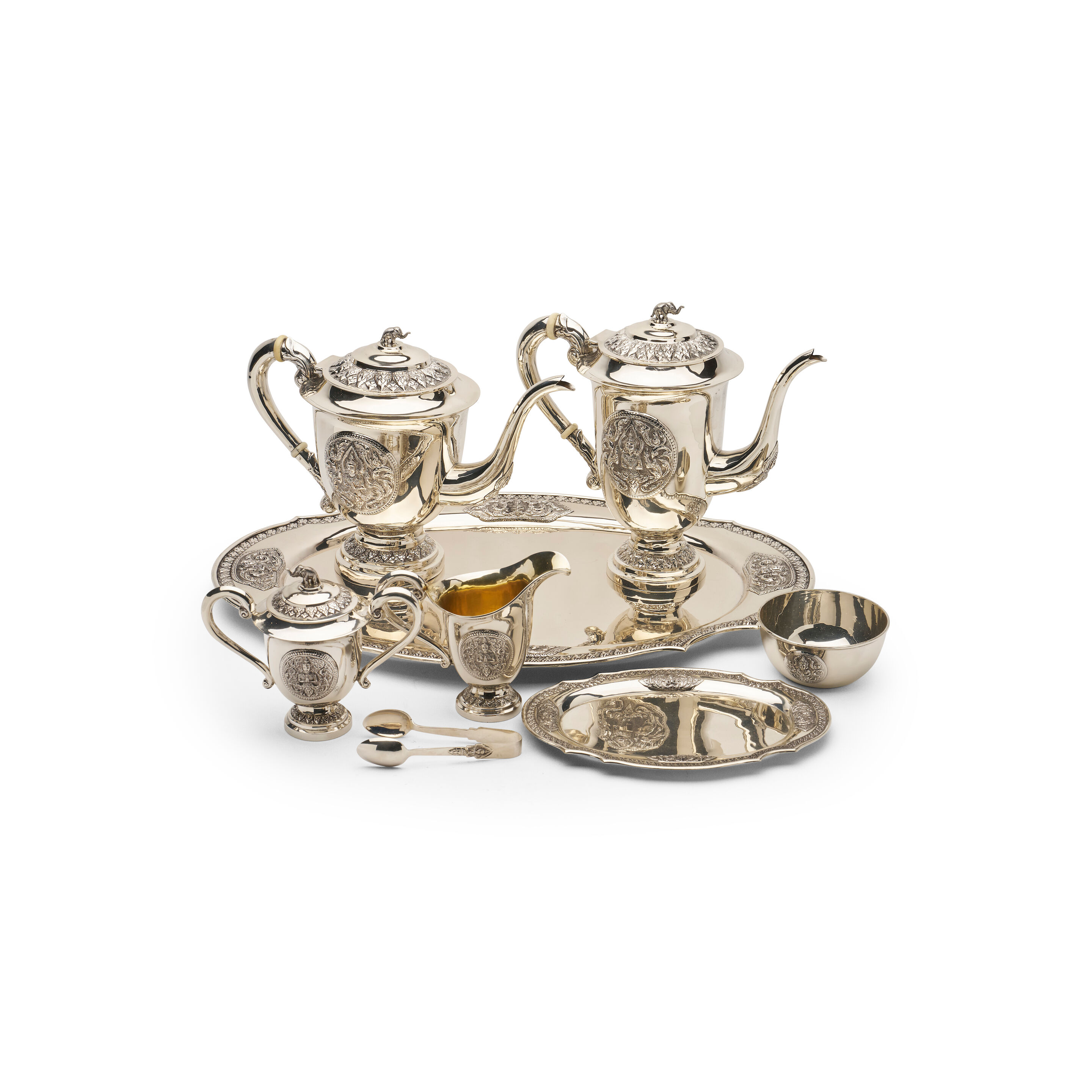 A Thai sterling silver and parcel-gilt tea and coffee service