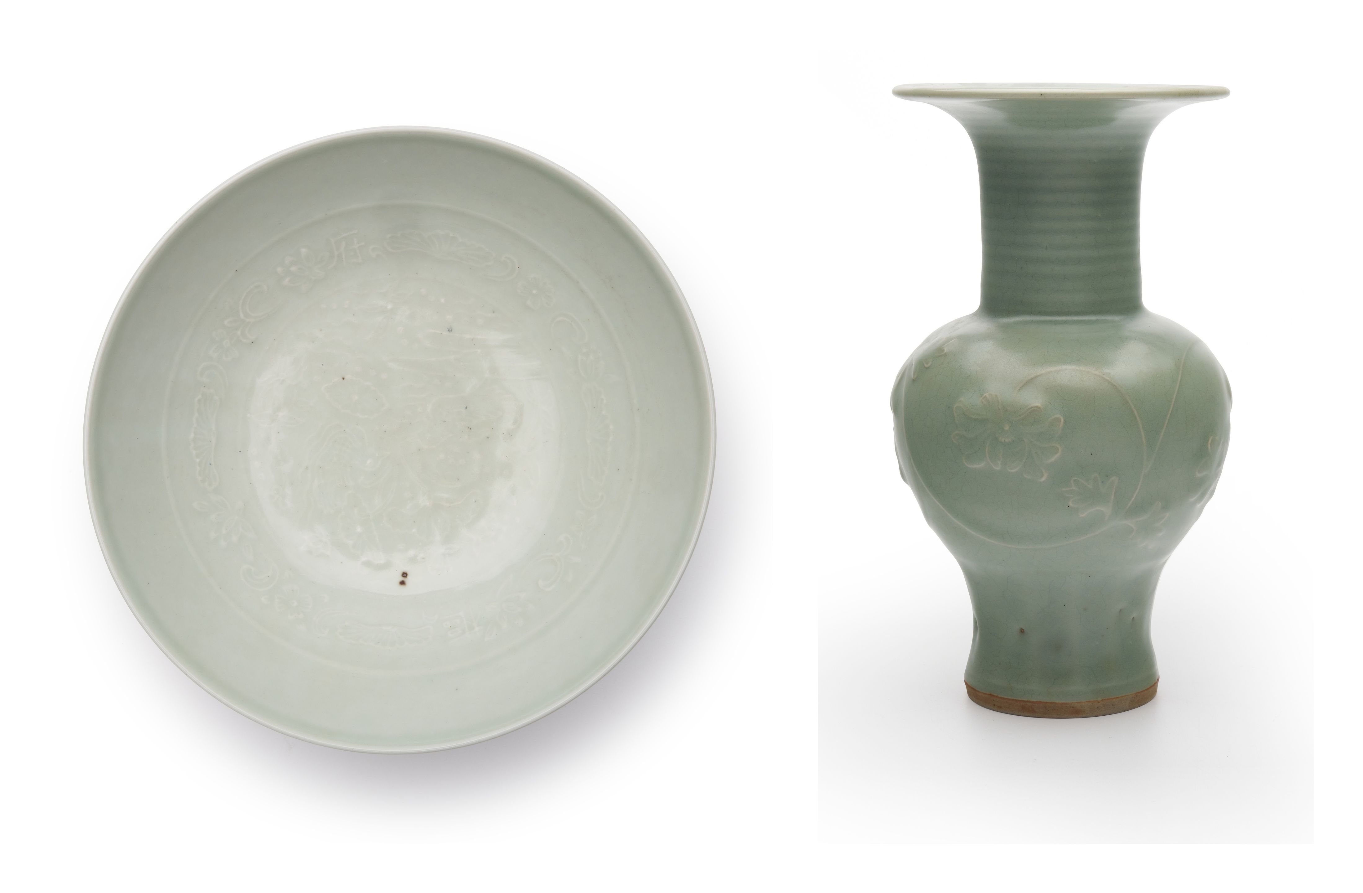 A white-glazed bowl and a celadon-glazed vase China, 20th century