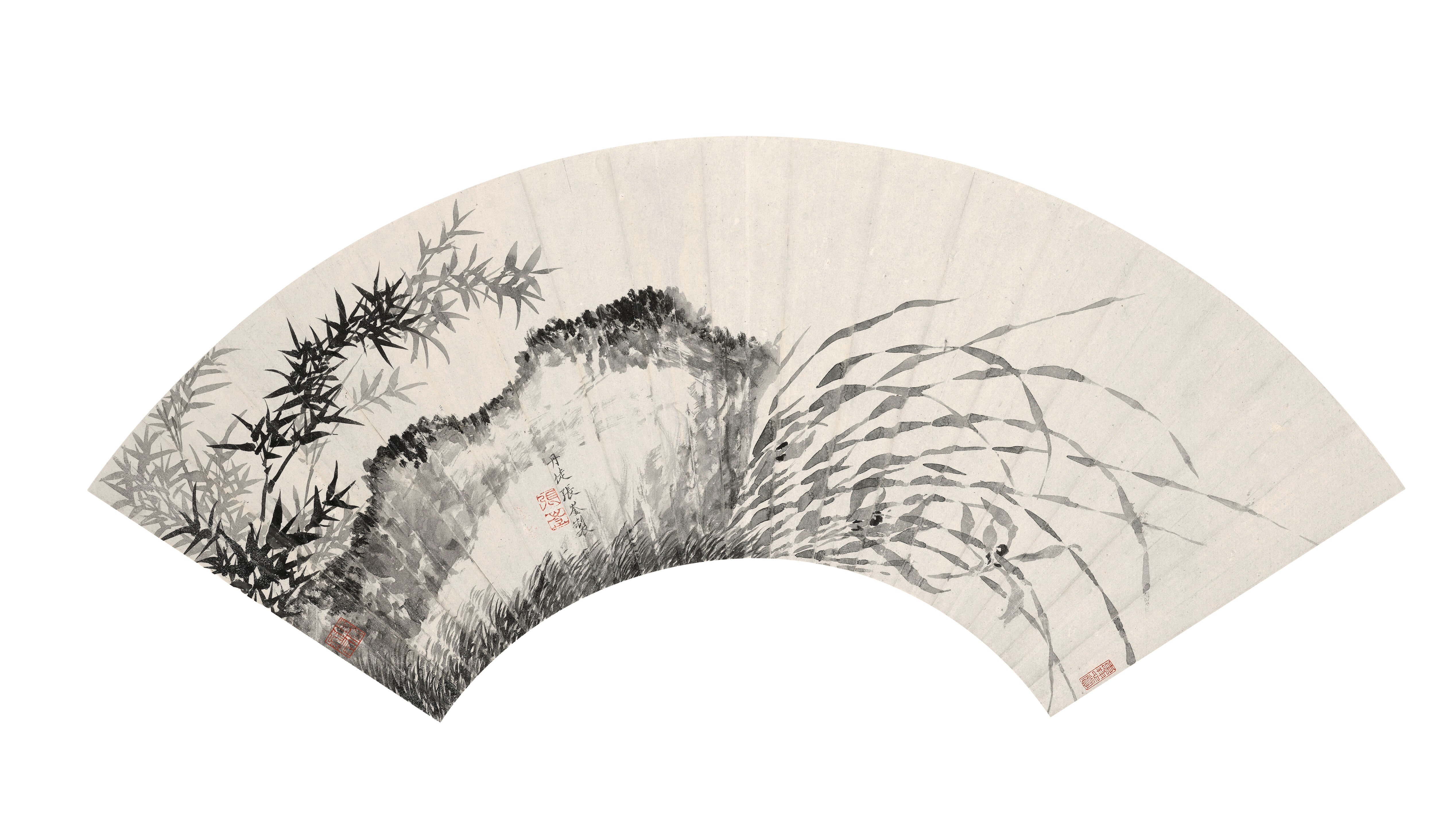 Orchid; Bamboo and Rock
