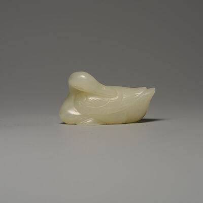 A WHITE JADE CARVING OF A DUCK Qing Dynasty