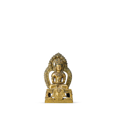 A GILT-BRONZE FIGURE OF AMITAYUS Qianlong, dated by inscription to 1770 (3)